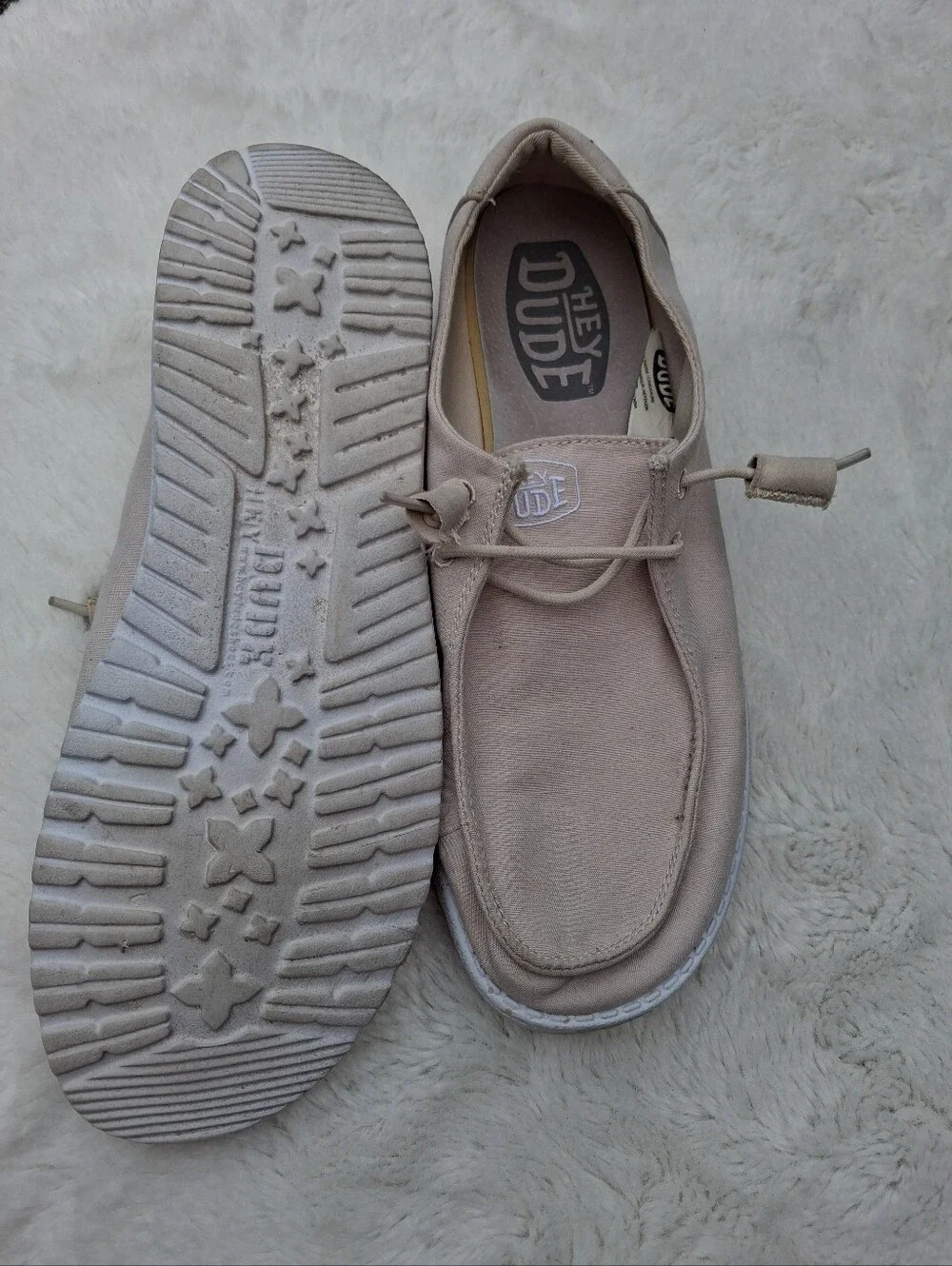 Hey Dude Men's Slip-On Loafers in Light Beige Canvas Size 10